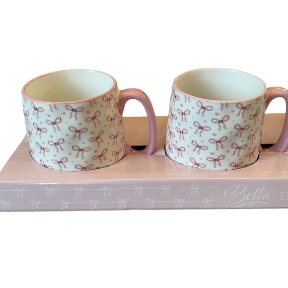 10 Strawberry Street Bella Pink Bow Ceramic Espresso Mug Set of 4 New - Picture 7 of 16